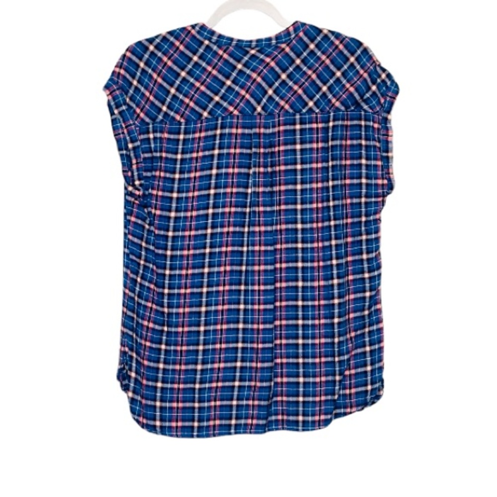 GAP• classic blue pink plaid oversized cap sleeve pop over top small - Picture 5 of 7